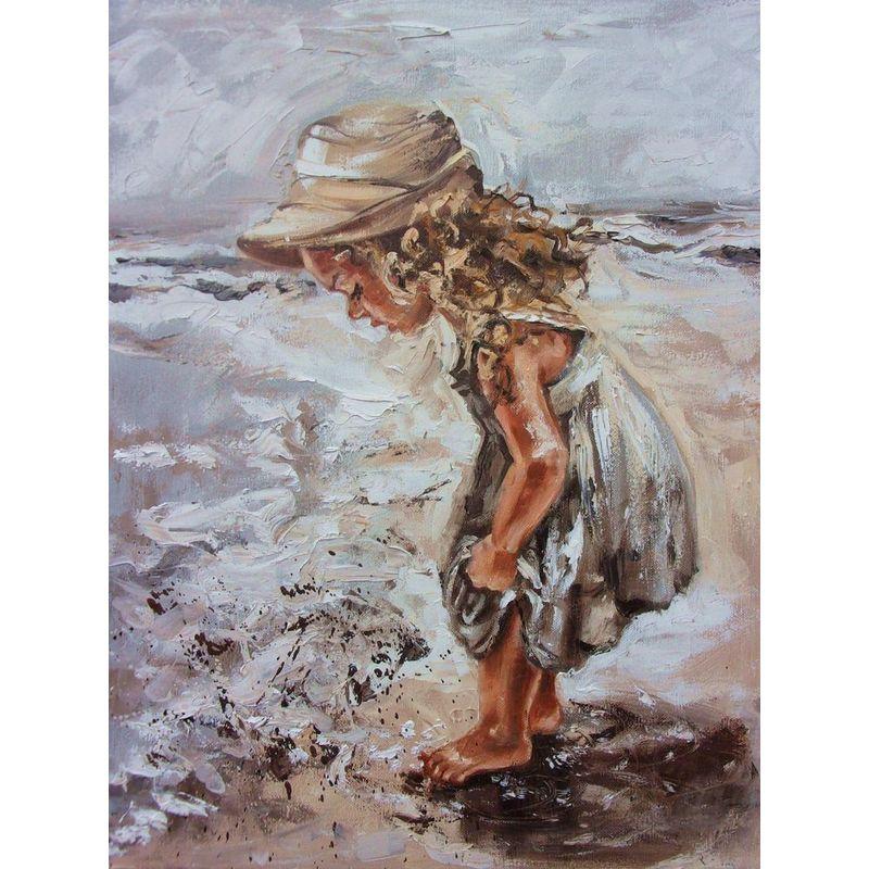5D DIY Diamond Painting Seaside Girl Full Drill Round Diamond Embroidery Portrait Cross Stitch Mosaic Home Decor