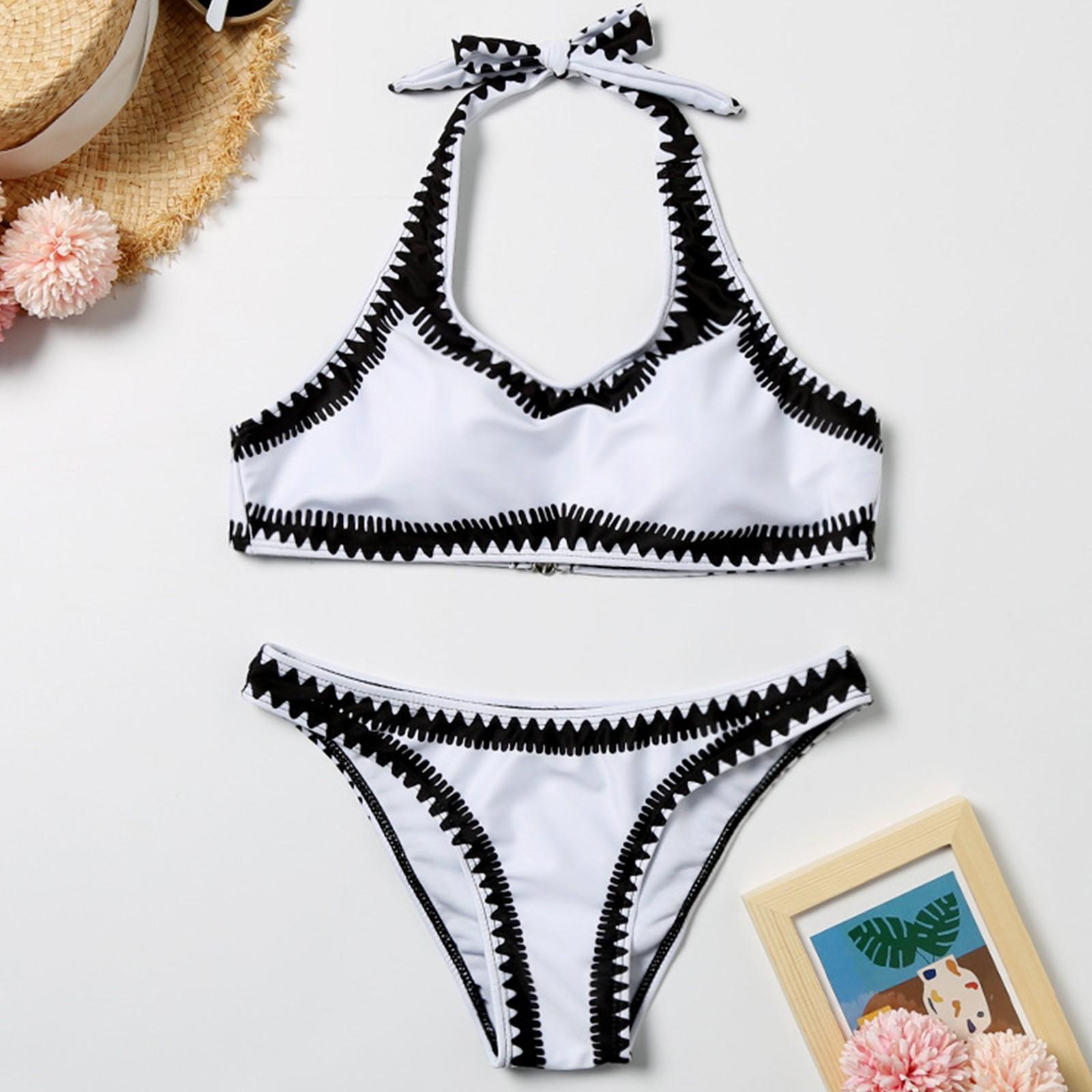 

Fashion Women s Printed Neck Split Swimsuit Casual Sexy Swimsuit Bikini S