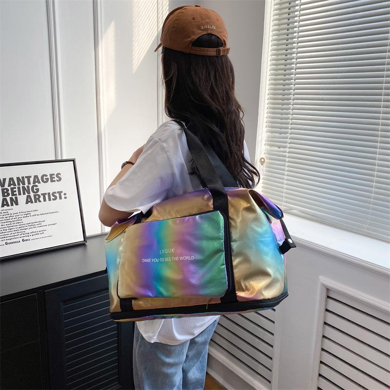 Yoga Fitness Bag Glossy Short-Distance Travel Bag Large Capacity Gradual Change Folding Storage Bag Portable Student Travel Bag