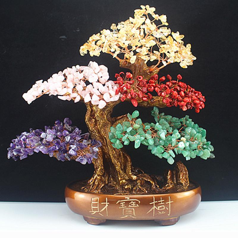Chakra Crystal Tree with Healing Properties - Bonsai Feng Shui Money Tree for Wealth and Prosperity - 14" / 38cm