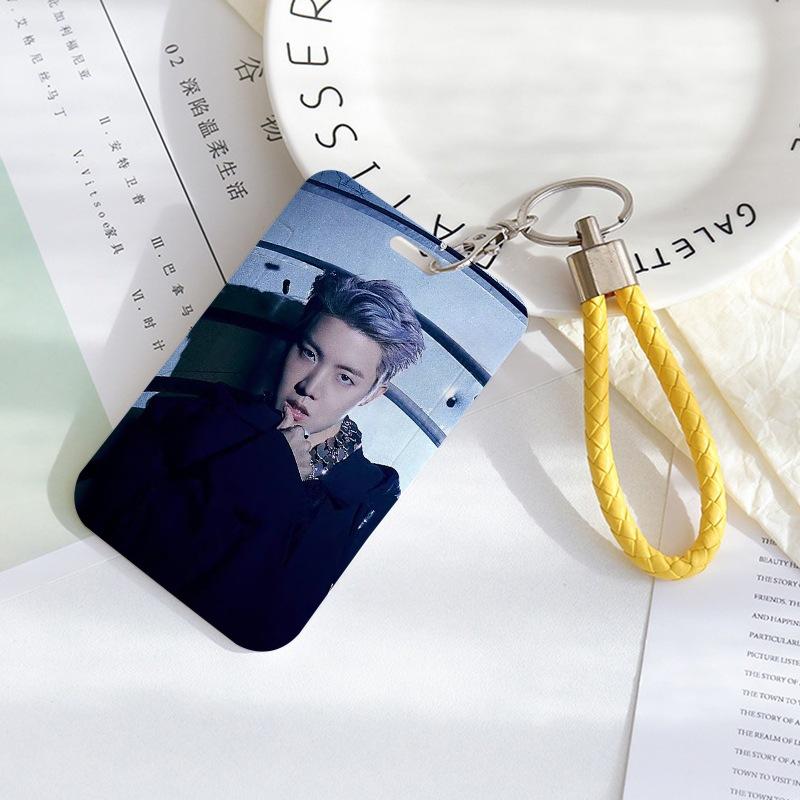 BTS Sliding Photocard Holder, Protective ID Badge Card Case with Braided Keychain Strap, Student Campus Bus Meal Card Protector Merch for ARMY