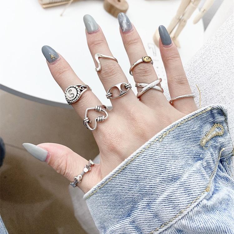 Korean Retro Fashion Hollow Heart Adjustable Cross Ring for Women