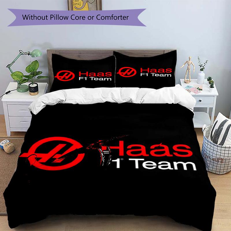 3pcs Duvet Cover Set (1*Duvet Cover + 2*Pillowcase, Without Core), Haas F1 Racing Team Print Bedding Set, Bedroom Decor, All‑Season, Gift