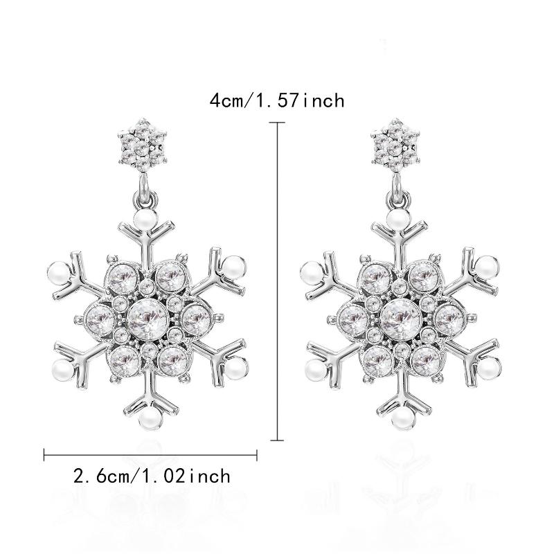 Shiny Snowflake Stud Earrings  Zircon Pearl Dangle Piercing Drop Earrings Long Tassel Earring Christmas Gifts
