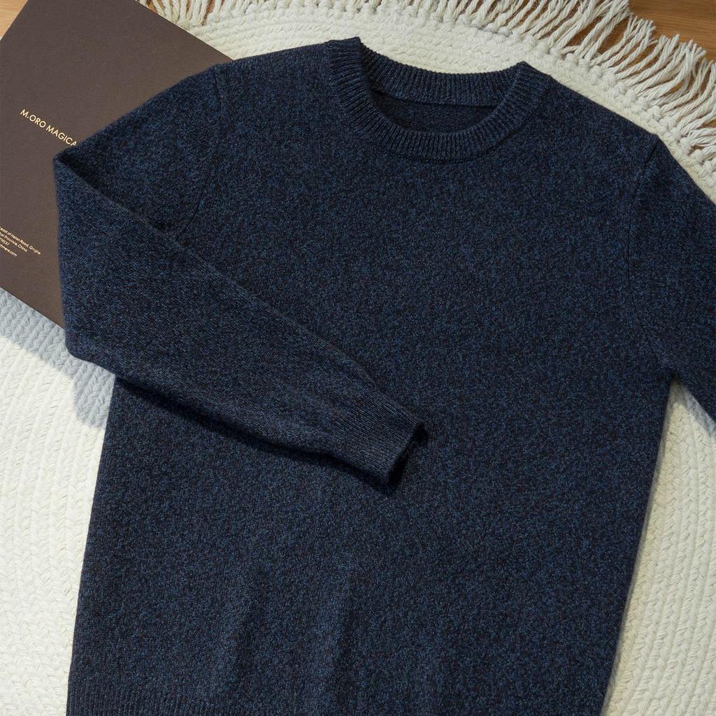 Men's Thickened Cashmere Sweater, 7-Gauge Knit, Round Neck, Plain, Autumn-Winter Base Layer.
