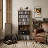 CD/DVD Storage Unit, 8 Compartments, 6 Adjustable Shelves, 360 CDs / 185 DVDs, Walnut