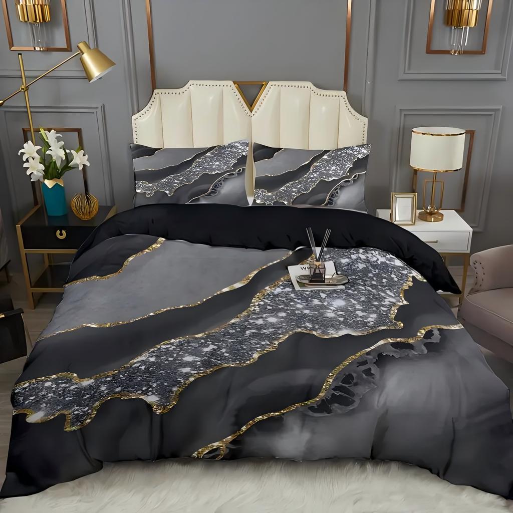Colored Marble Print Quilt Cover Set Fashion Cool Simplicity Gilding Cover Bedding Cover Polyester Comfortable Duvet Cover
