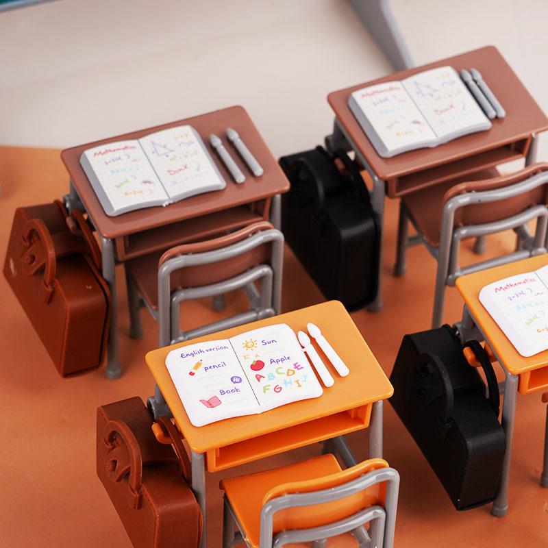 1 Set Mini School Desk Chalkboard Chair Schoolbags Model For Doll House School Furniture Decor Dollhouse Classroom Accessories