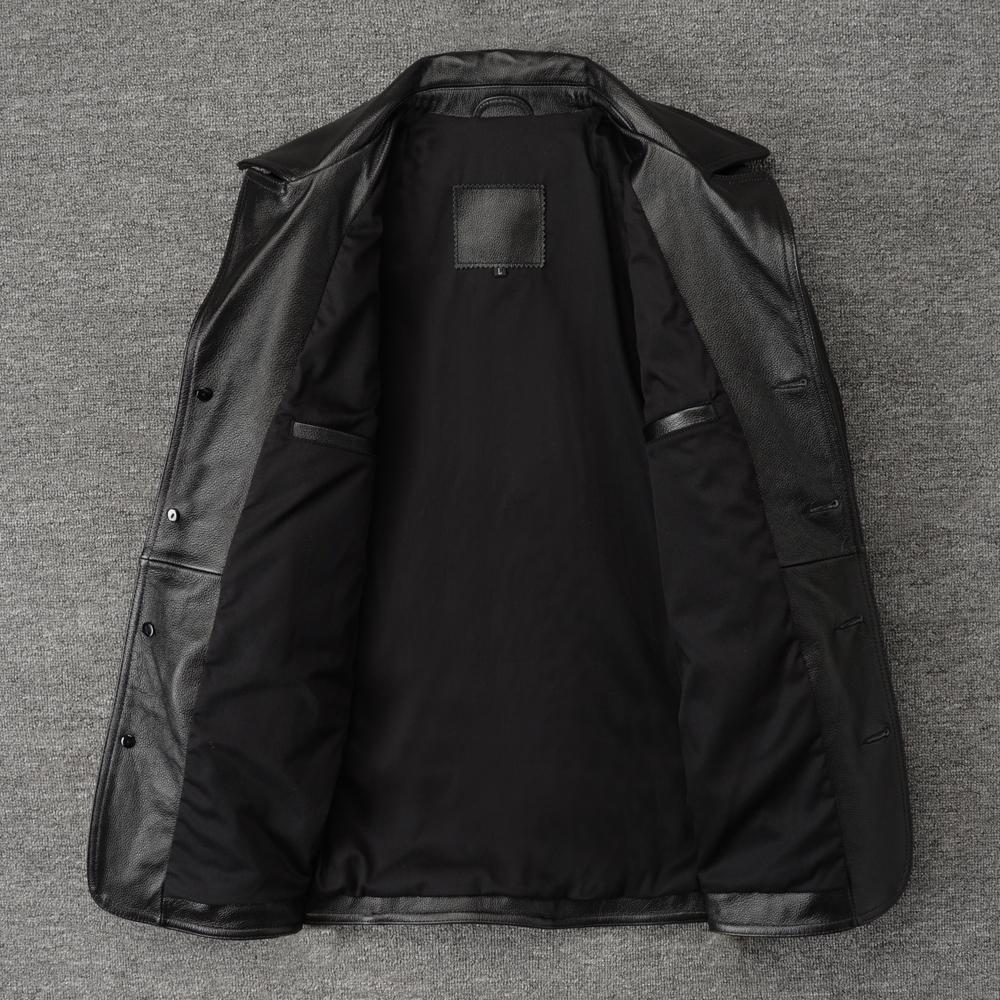 Casual Men Jacket Genuine Cow Leather Coat Black Real Cowhide Coat Slim Fit Spring Autumn