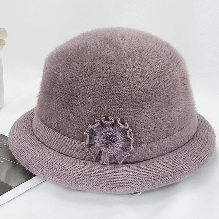 Autumn And Winter Crimped Knitting Top Hat Middle-Aged And Elderly Women'S Mother Warm Basin Hat Outdoor Travel Fashion Hat