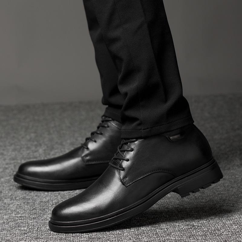 Men's High-Top Cowhide Boots - Autumn/Winter Casual Leather Shoes, Warm Velvet-Lined, Large Size