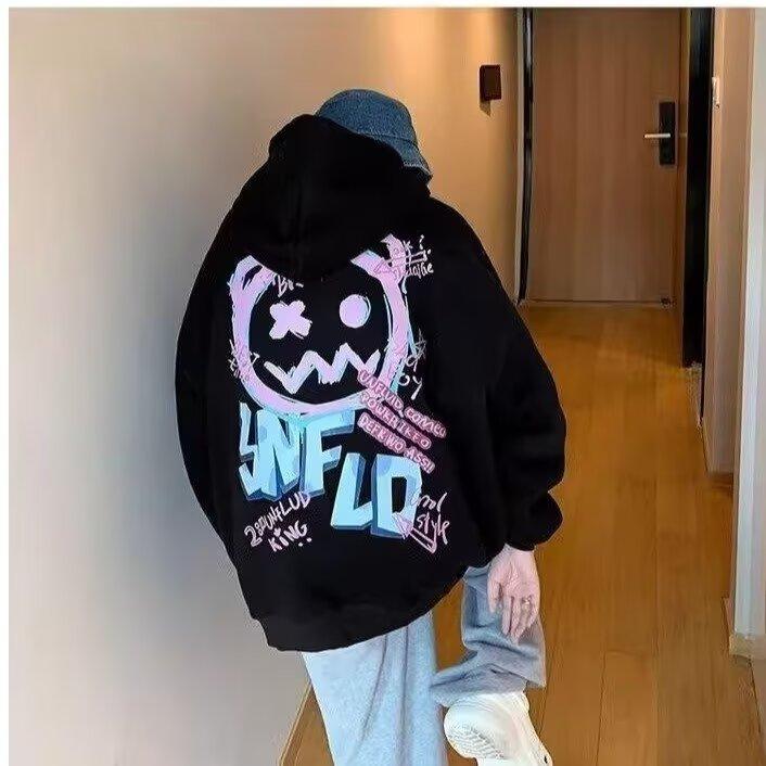 

Ретро-свитер в стиле Гонконга, мужской свитер с капюшоном на весну и осень, американский тяжелый уличный стиль, модный бренд, мешковатое пальто 5XL чёрный