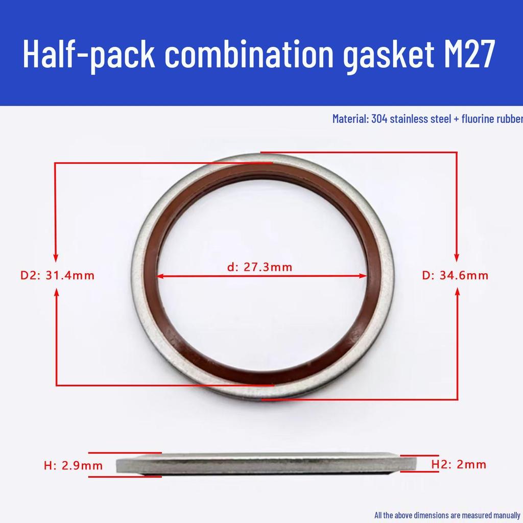 JB982 High-Temp Resistant Fluororubber Gasket, 304 Stainless Steel, Semi-Encapsulated, Wear & Pressure Resistant.
