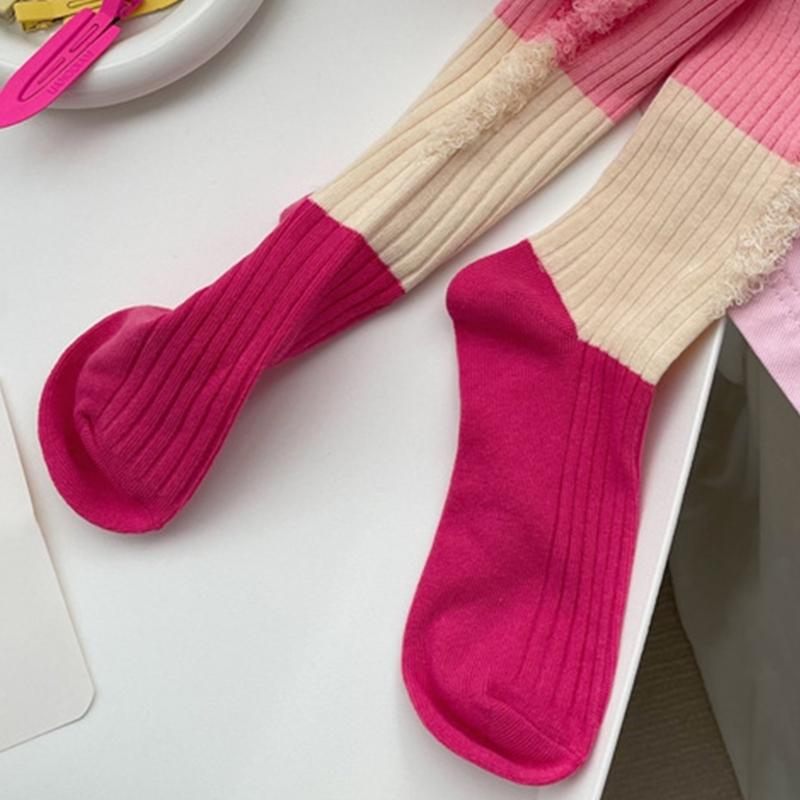 Women Men Ripped Destroyed Crew Socks Harajuku Personality Hollow-Out Holes Tassel Colorblock Cotton Calf High Socks