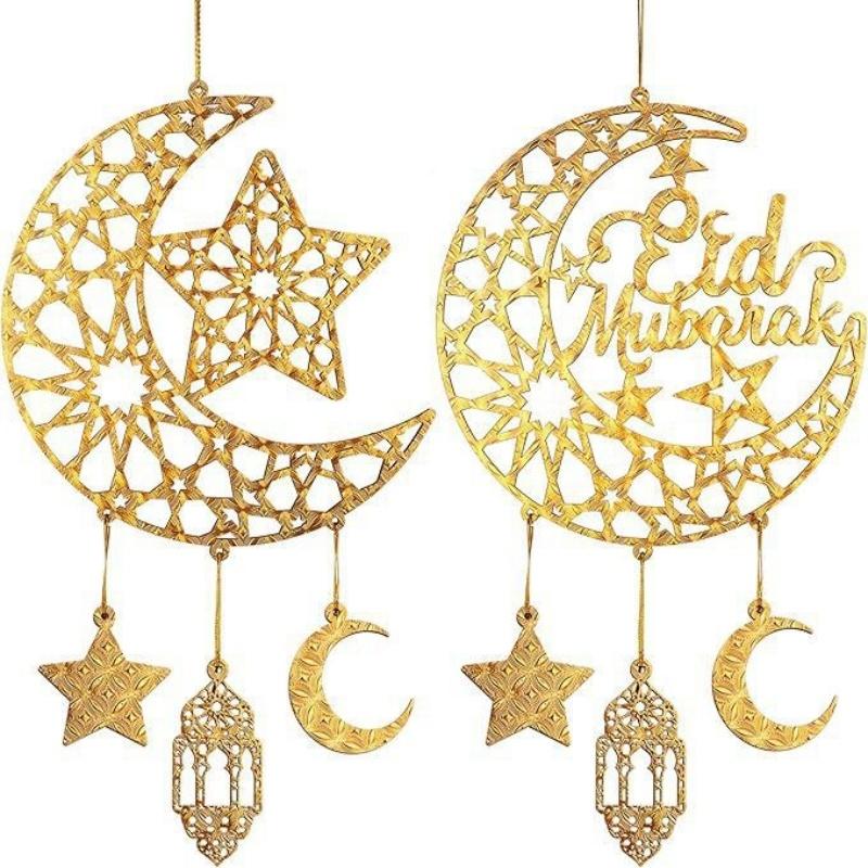 Eid Mubarak Moon Star Mosque Wooden Hanging Ornaments Kareem Ramadan Decorations