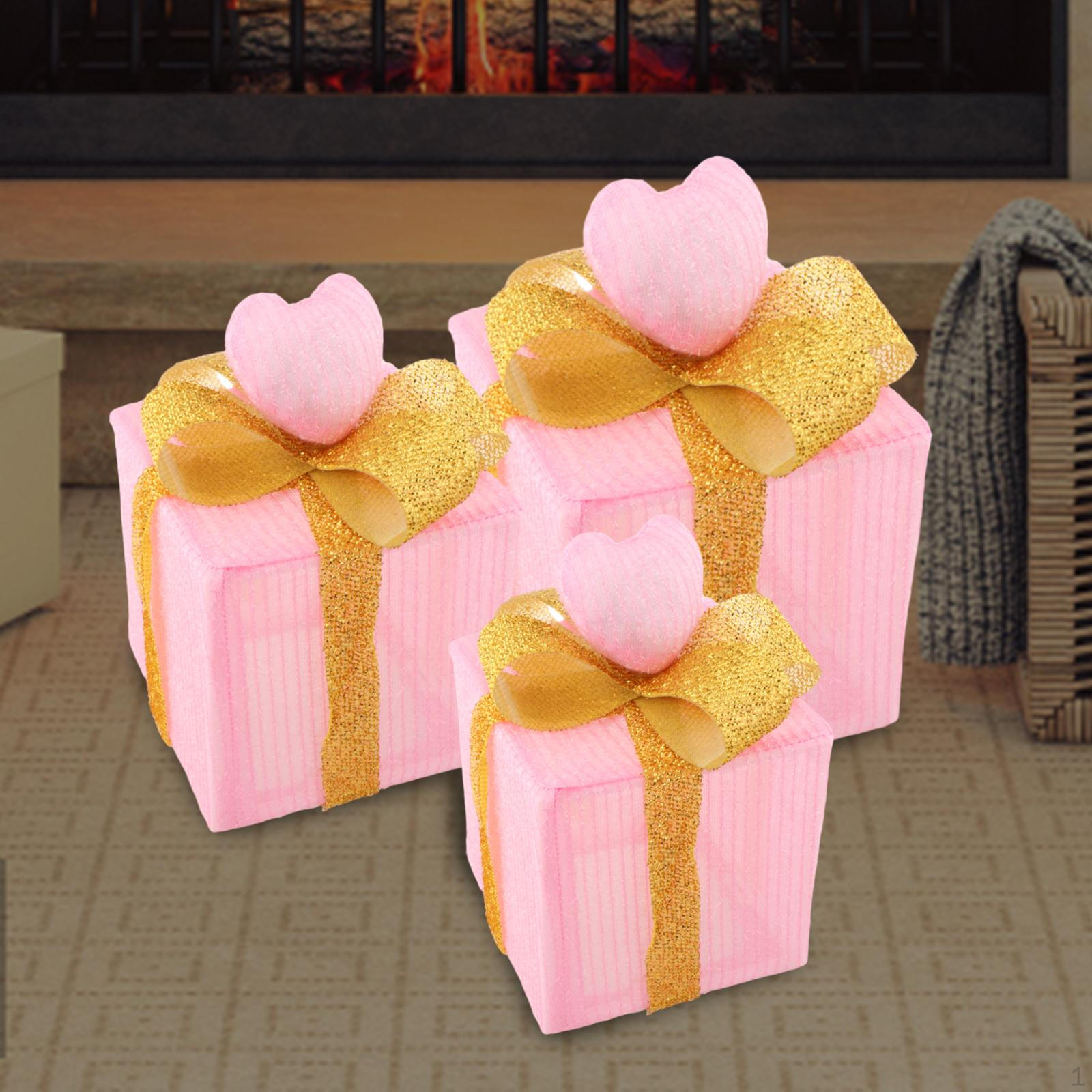 

3 упаковки рождественских подарочных коробок с подсветкой, светодиодные подарочные коробки для улицы с бантами Colorful