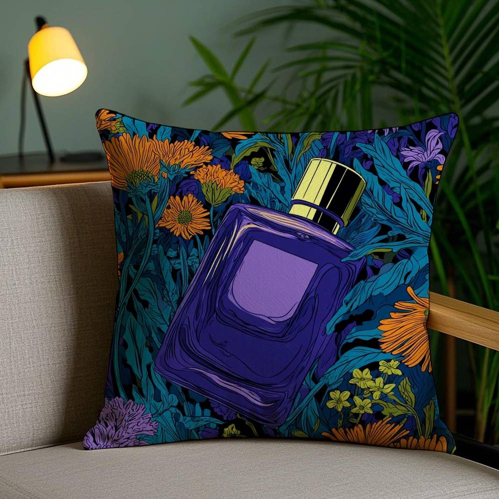 Luxury Perfume Illustration Pillow Case Office Sofa Dorm Chair Back Short Plush Double-sided Printing Home Cushion Cover