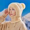 Yousheng Knitting Hat Women Windproof Insulated Design Winter Hat with Plush Ball 3-in-1 Thickened Hat Face Guard Scarf
