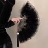 Feather Folding Fan Vintage Gothic Dance Hand Fan with Tassel Pendant Crafts Gift Chinese Hand Fan Wedding Party Photo Props