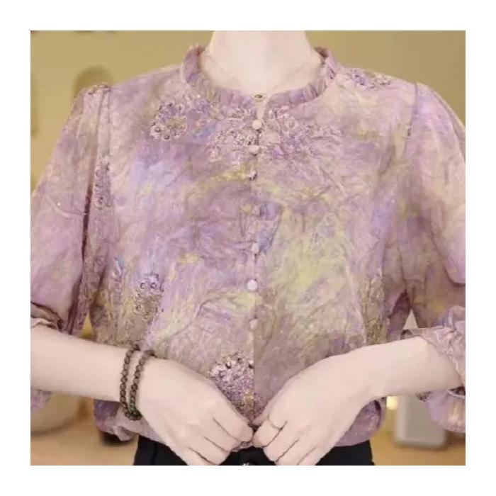 

Maternity Elegant Summer 3/4 Sleeve Loose Slimming Age-Reducing Shirt L [85-100 lbs] фіолетовий