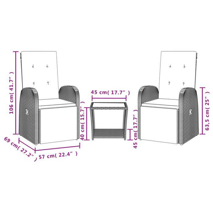 VidaXL Ensemble à Manger de Jardin avec Coussins 3 pcs, Table de Terrasse, Meubles de Patio, Mobilier d'Extérieur, Gris 3277608