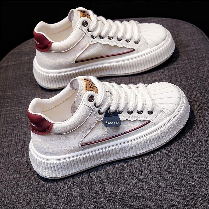 Leder Plateau Weiße Schuhe Damen Ins Style High-Top Schuhe Frühling Neu Vielseitige Board Schuhe Lässige Sportschuhe