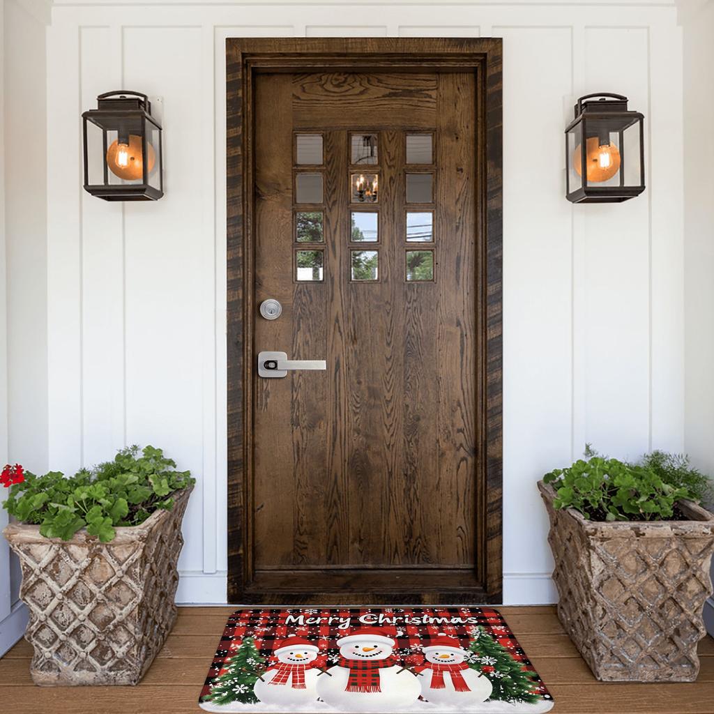 Snowman Pattern Merry Christmas Doormat Non-Slip Entrance Kitchen Bath Door Floor Mat  Toilet Carpet Rug