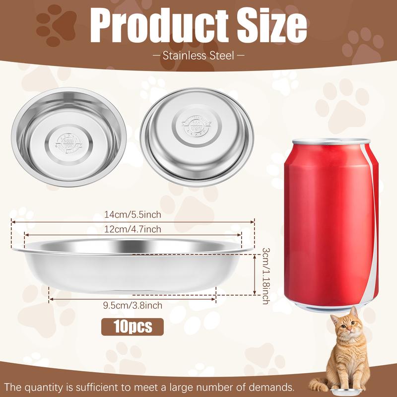 10Pcs Stainless Steel Cat Bowl Shallow Wide Design 14cm Food Dish Pet Water Feeder Bowl For Cats Kitten