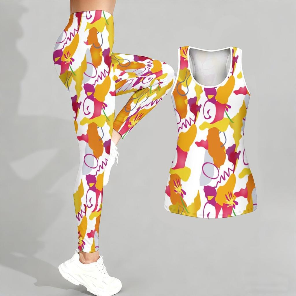Graphic and Text Pattern Print Yoga Outfit for Women Fashion Workout Leggings Fitness Sports Casual Yoga Set Sports Suit
