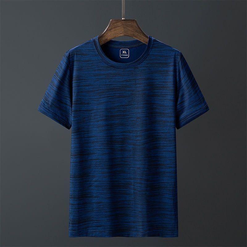 

Мужская летняя футболка из ледяного шелка, сетчатая, дышащая, быстросохнущая, свободного кроя, большого размера, спортивная L (100-115 jin) темно-синий