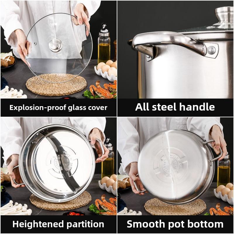 Large capacity household and commercial dual flavor cooking pot made of 304 stainless steel induction cooker with double ears