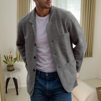 Manteau à revers à manches longues pour homme, veste de couleur unie à simple boutonnage avec poches, coupe ample, vêtements d'extérieur décontractés, vêtements quotidiens