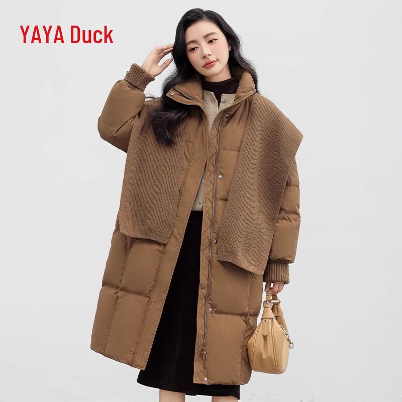 

Yaya Women s Long Thickened Hooded Down Jacket with Knit Shawl Trim