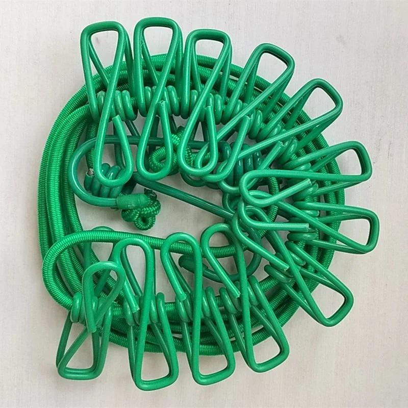 Portable Clothing Clothesline with 12 Clips, Retractable Laundry Dryer, Clothes Rope Drying Rack, Cloth Hanging Line for Outdoor