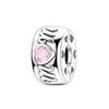 925 Silver Charms Bead CZ Zircon Love Mom Pink Heart Dangle Fit DIY Bracelet Women Mother's Day Jewelry Gift