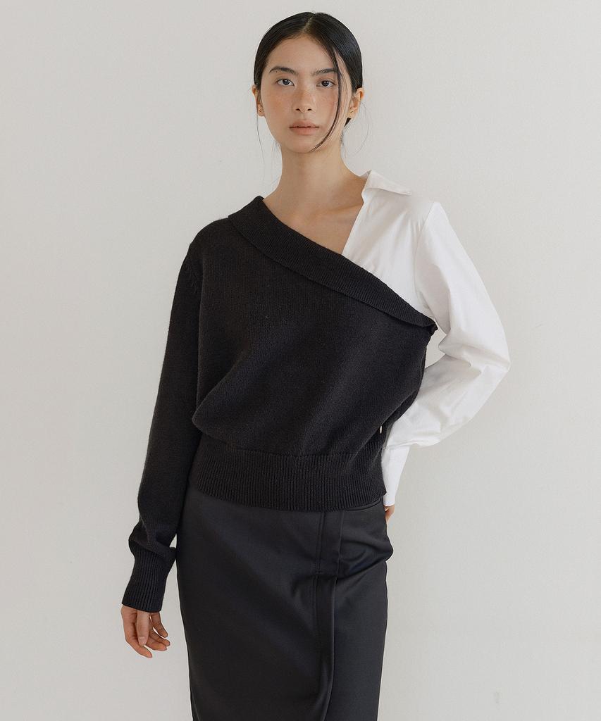 LUCIR ZU Asymmetric Collar Knit (Black)
