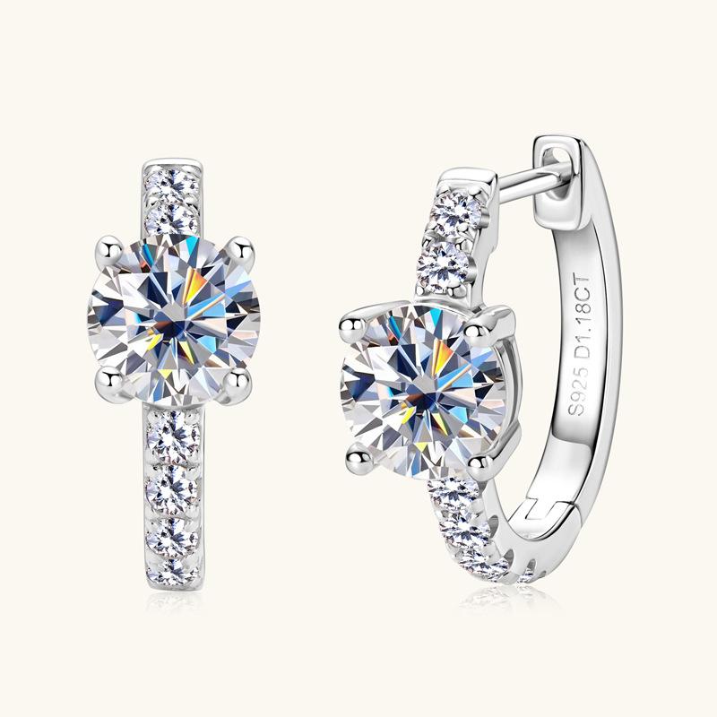 1CT Luxury Texture Ear Buckles S925 Silver Moissanite Earrings Elegant Temperament Women Jewelry Ideal Birthday Present