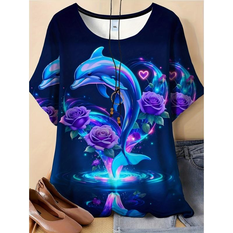 Plus size women s clothing, women s plus size loose T-shirt - dark blue S