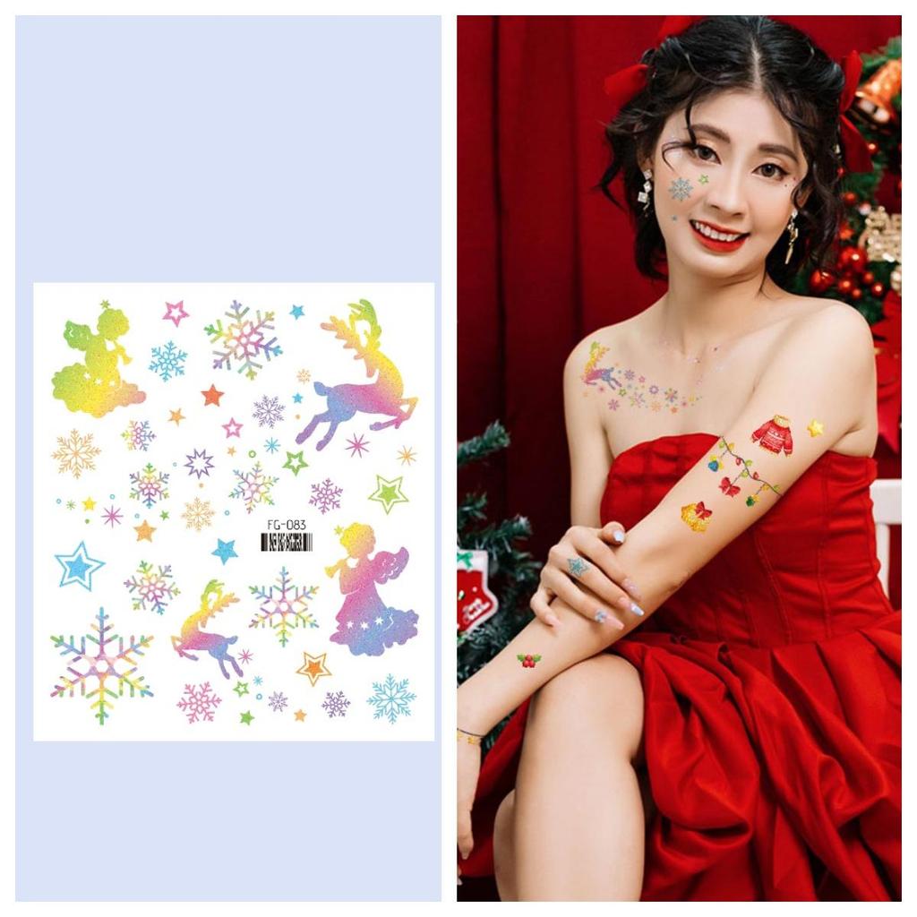 12/1 Sheets Waterproof But Removable Body Diy Art Glitter Christmas Fake Tattoo
