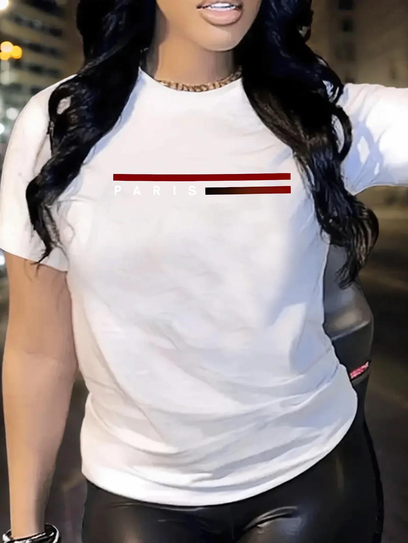 

Polyester Spandex Versatile Summer Outfits Versatile Tshirt|Paris Shirt|Stretchy Women S Print Casual Crew Sleeve Comfortable 4XL