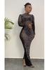 European and American New Semi-turtleneck Long-sleeved Perspective Hot Diamond Sexy Slim-fitting Hip-wrapped Dress Women's Clothing
