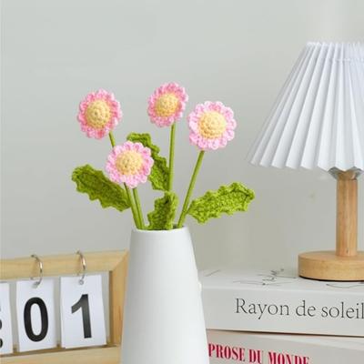6PCS Artificial Flower Crochet Flowers Daisy Bouquet Hand-Knitted Daisy Flower for Valentines Day Mother's Day Birthday Wedding Home Decor
