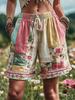 2025 European & American Retro Floral Print Casual Women's Shorts