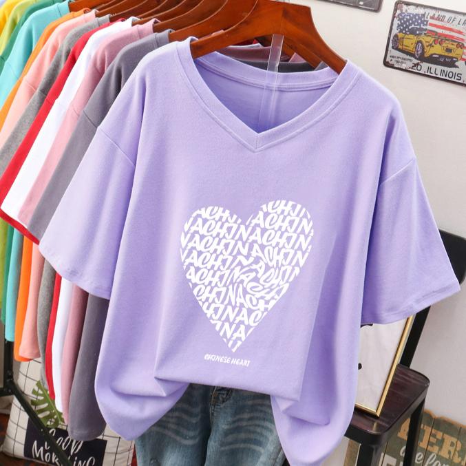 Tricou cu mânecă scurtă pentru femei, mărime mare, design larg și subțiere, nișă, bumbac pur, top cu gât în V care acoperă burta