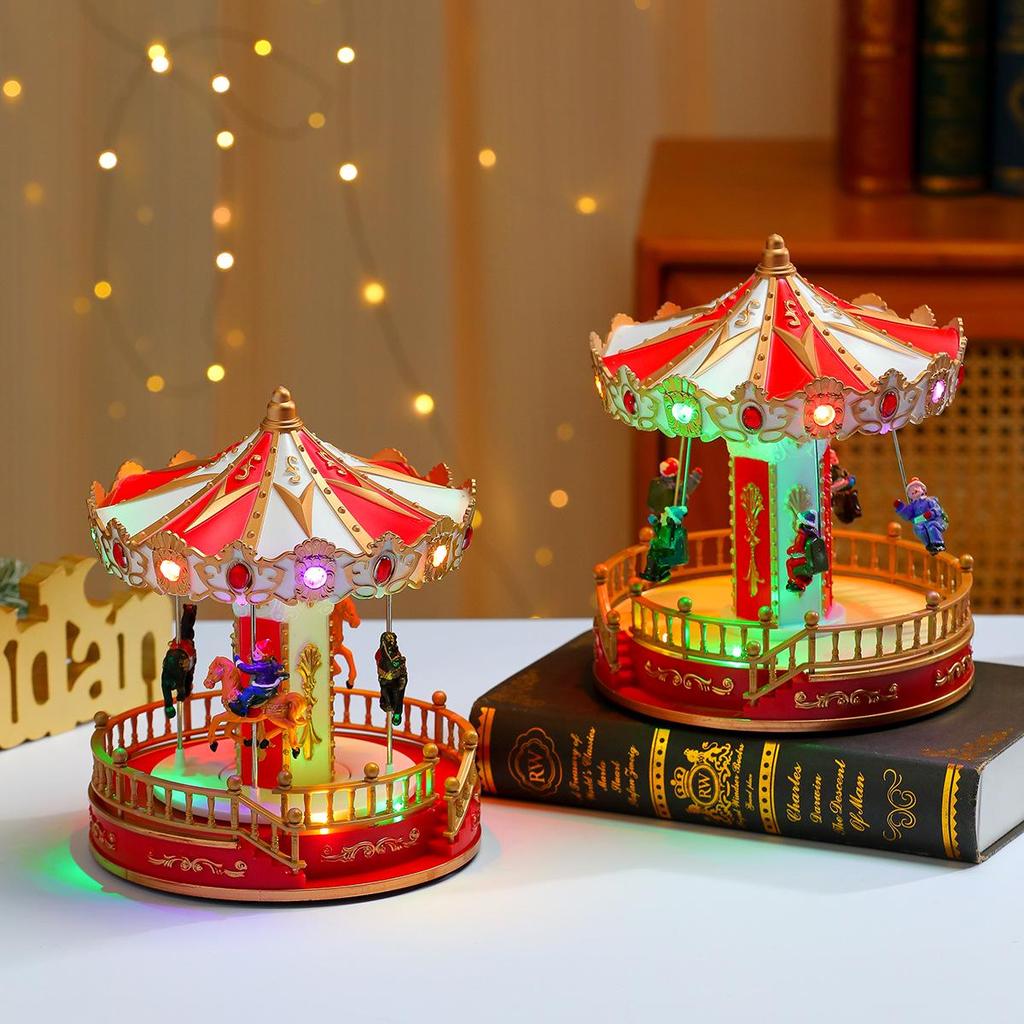 Glowing Music Wooden Horse Swing Christmas Ornament & Music Box Gift