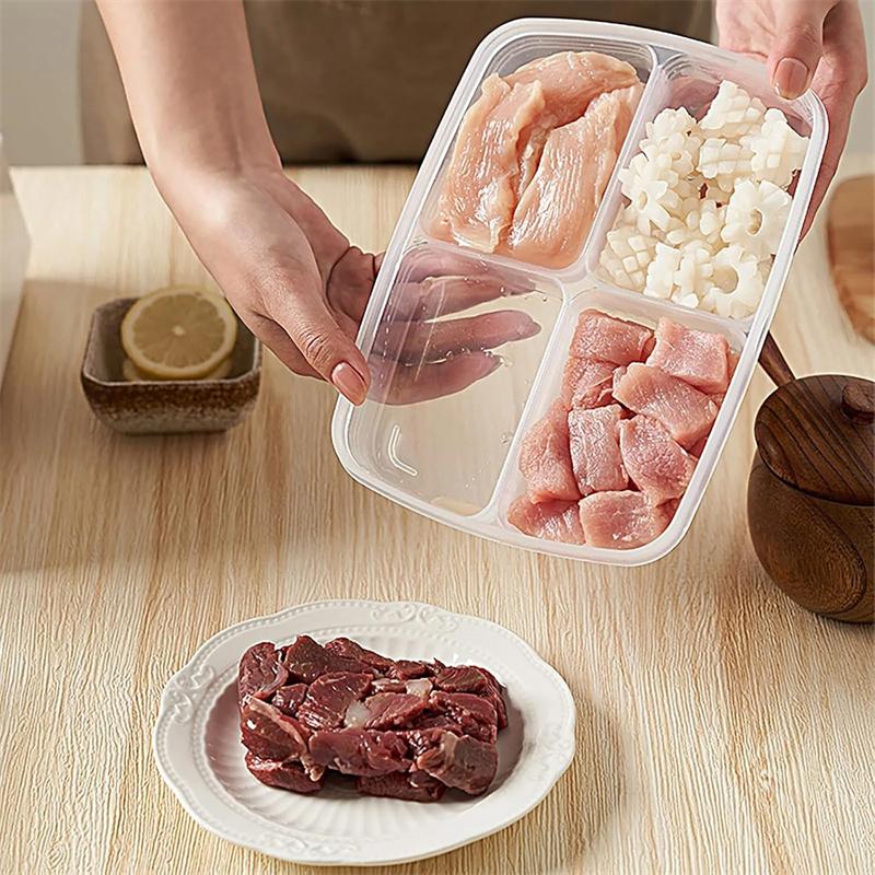 1Pcs 4 Grids Food Fruit Storage Box Portable Compartment Refrigerator Freezer Organizers Meat Onion Ginger Container Boxes