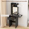 Small Vanity Desk with Mirror and LED Lights, Compact Dressing Table with Drop Leaf, Open Shelves and Drawer, Black