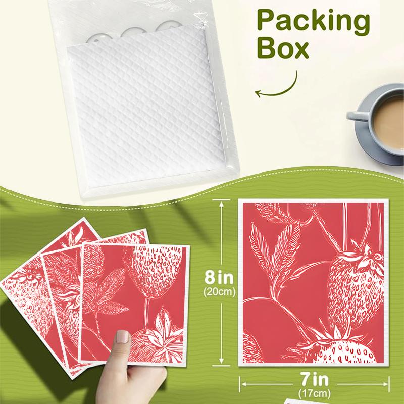 Cleaning Cloth Reusable Kitchen Dish Towels Eco-friendly Microfiber Red Strawberry Print Dishcloths Lint Free Washable Duster Rags Tea Towels 9*7inch