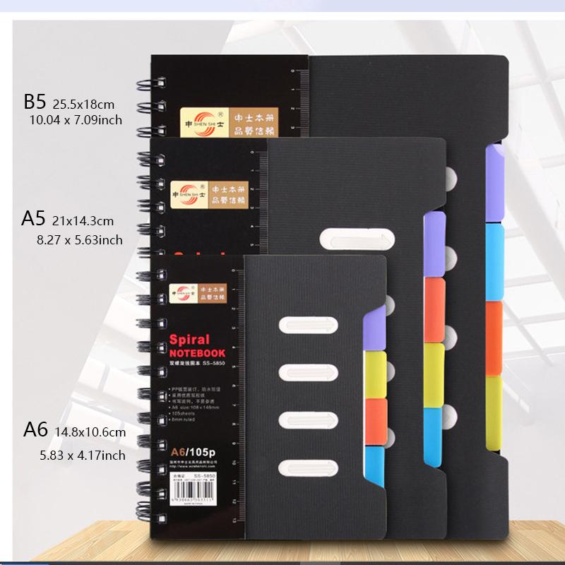 

Водонепроницаемый спиральный блокнот - толстый, 105 листов/210 страниц с индексными вкладками, органайзер форматов B5/A5/A6 для офиса и журнала, прочный спиральный переплет A6 14.8x10.6cm чёрный