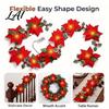 Farmhouse Style Festive Door Decor Christmas Poinsettia Garland with Light 78/118 Inch Lighted Artificial Flower Velvet Wreath String Light